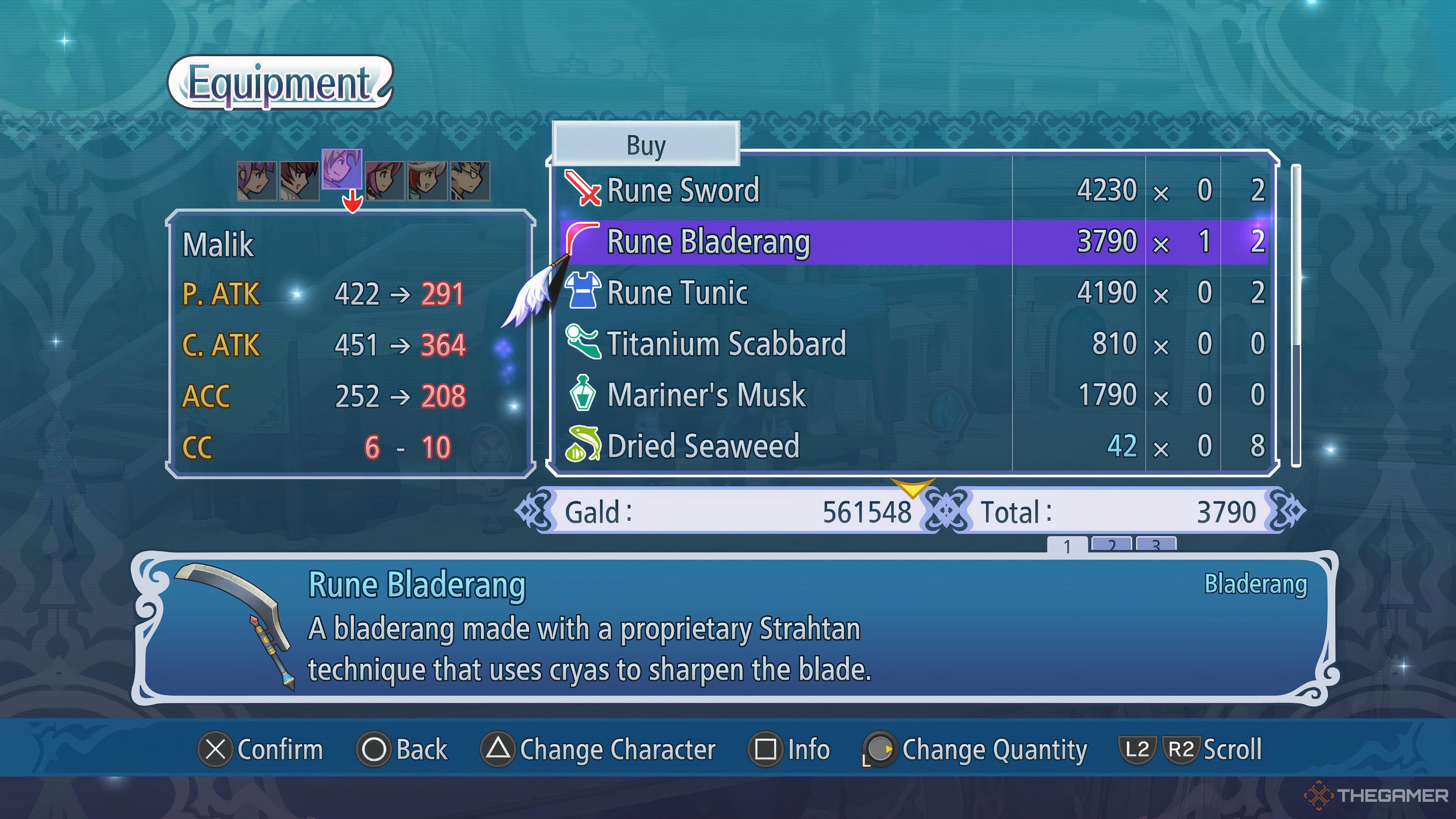 View of one of the Equipment shops in the game showing different weapons and items available to purchase in Tales Of Graces F Remastered.