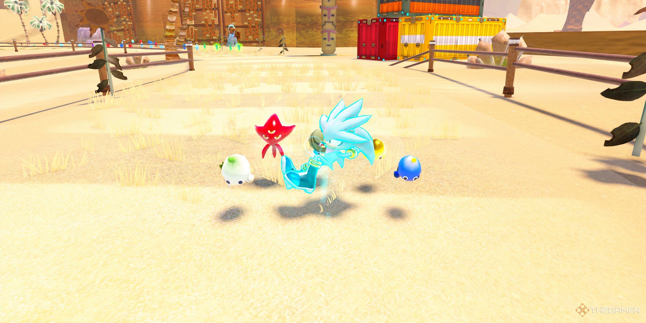 Five different Chao, surrounding ESP Silver in Roblox: Sonic Speed Simulator