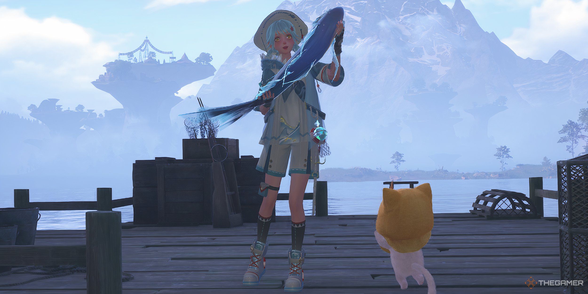 Nikki holding a Tulletail on the docks with Momo.