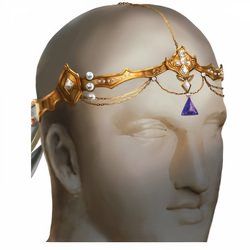 The headband of intellect around a mannequin face in Dungeons & Dragons.