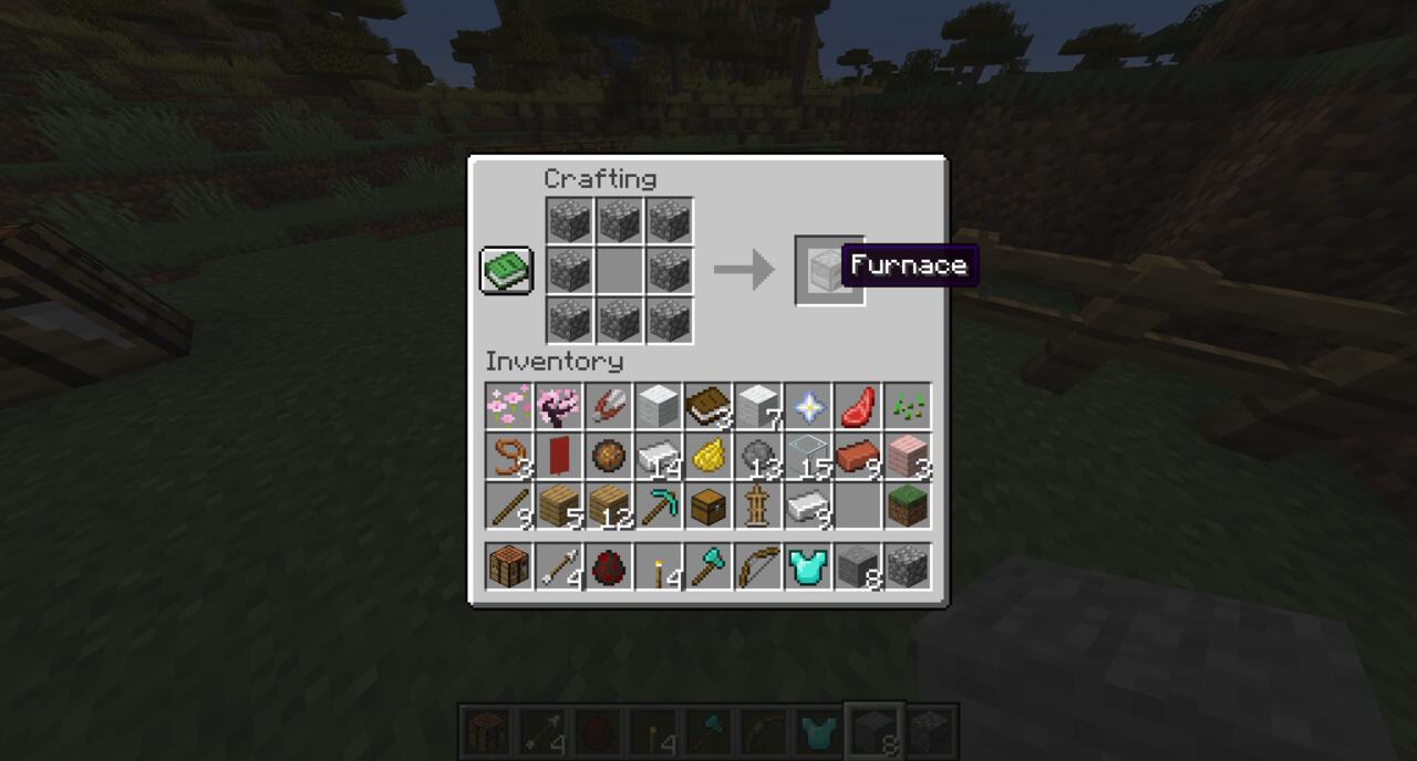 The crafting recipe for the furnace in Minecraft