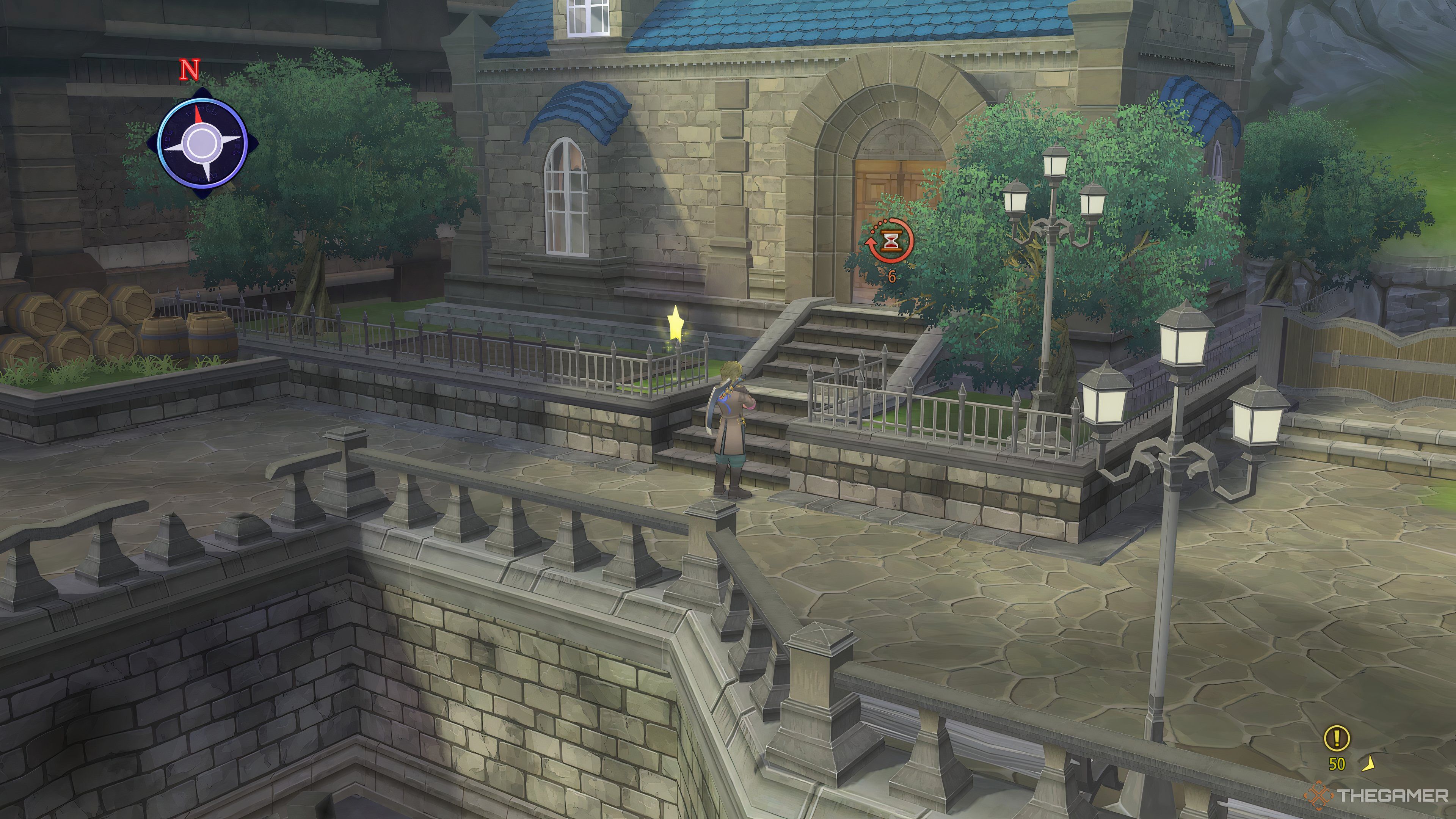 Malik standing outside Cheria's house which has a red Hourglass Event symbol on the doors in Tales Of Graces F Remastered.