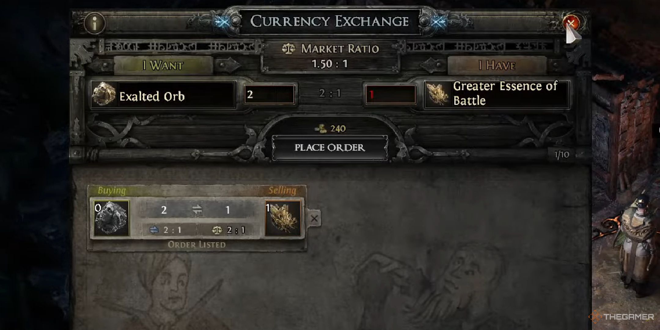 A player looking at the Currency Exchange screen in Path of Exile 2.