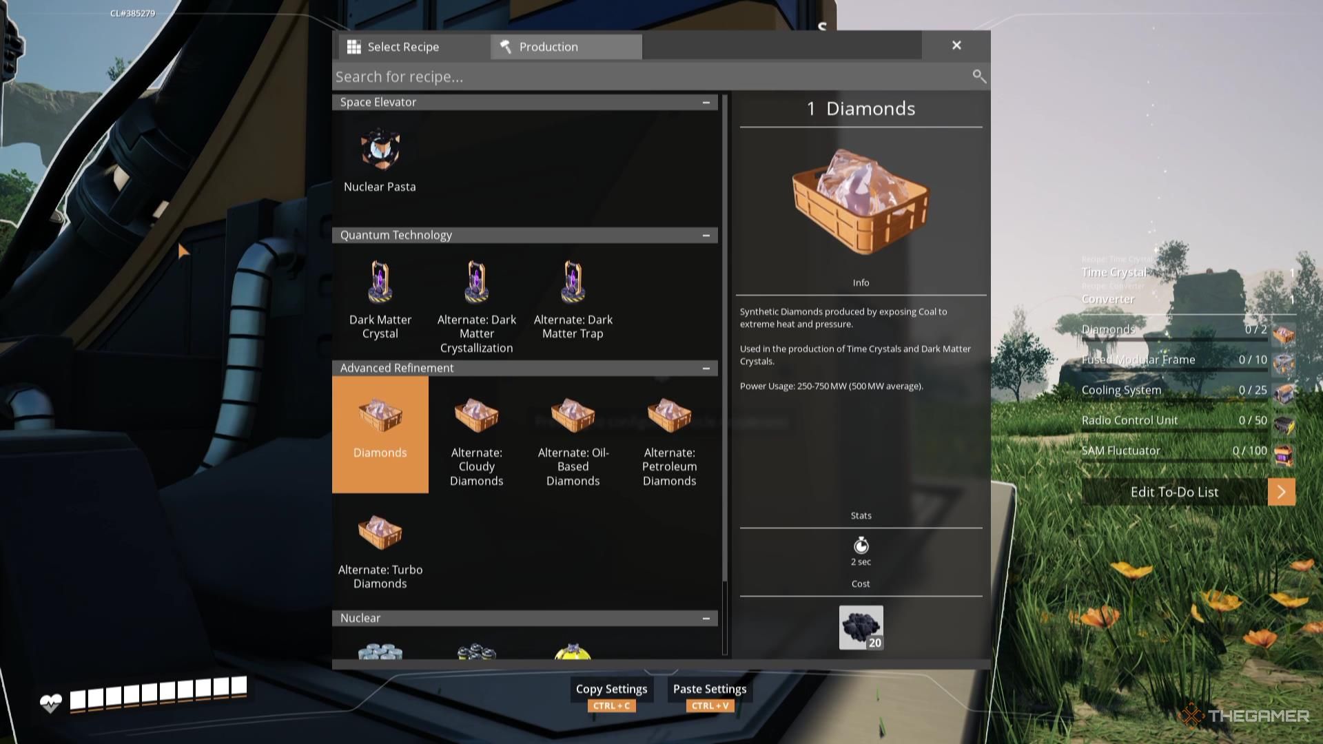 Diamonds in the description menu in Satisfactory.