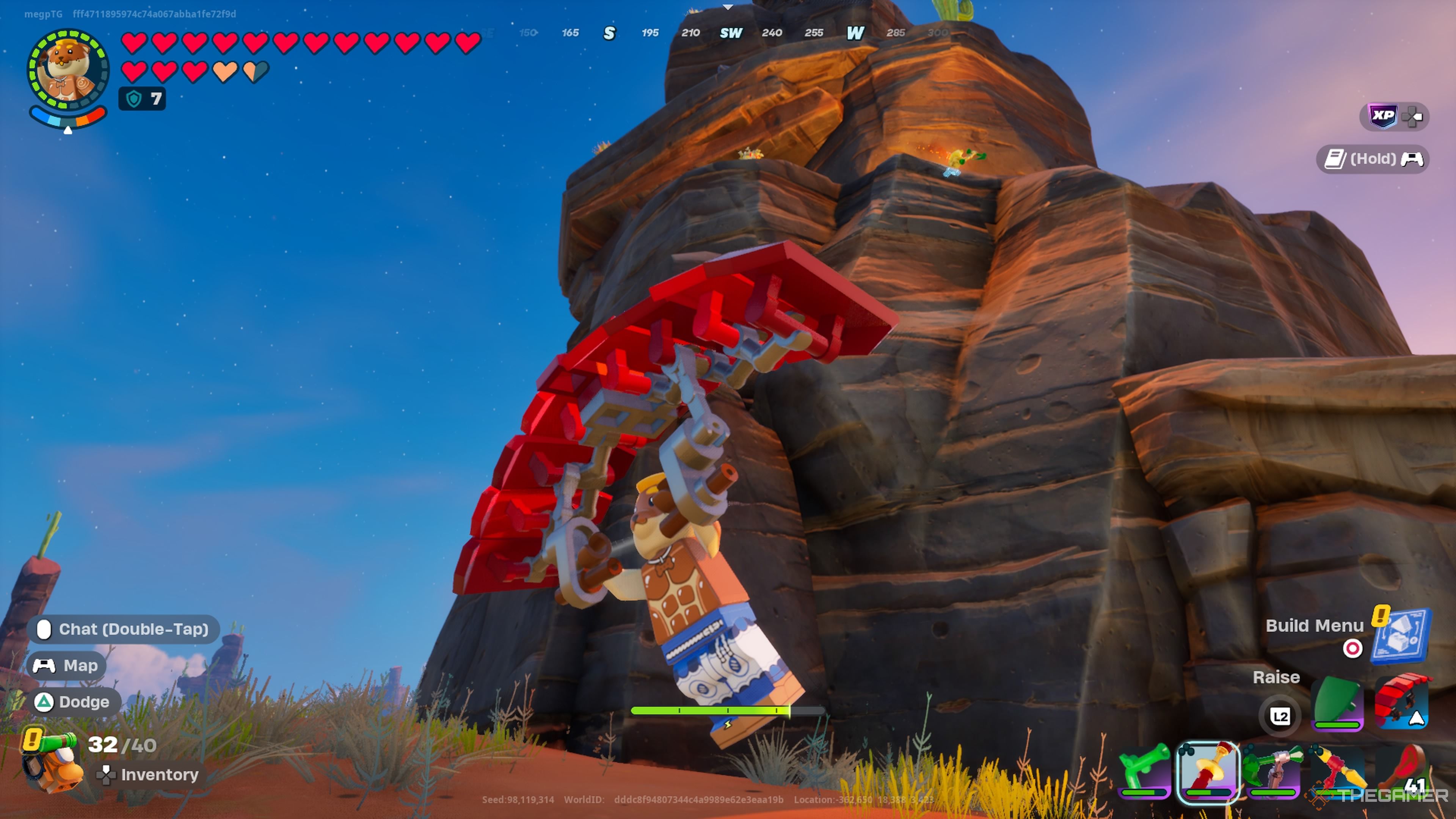 Doughberman gliding in Lego Fortnite Odyssey.