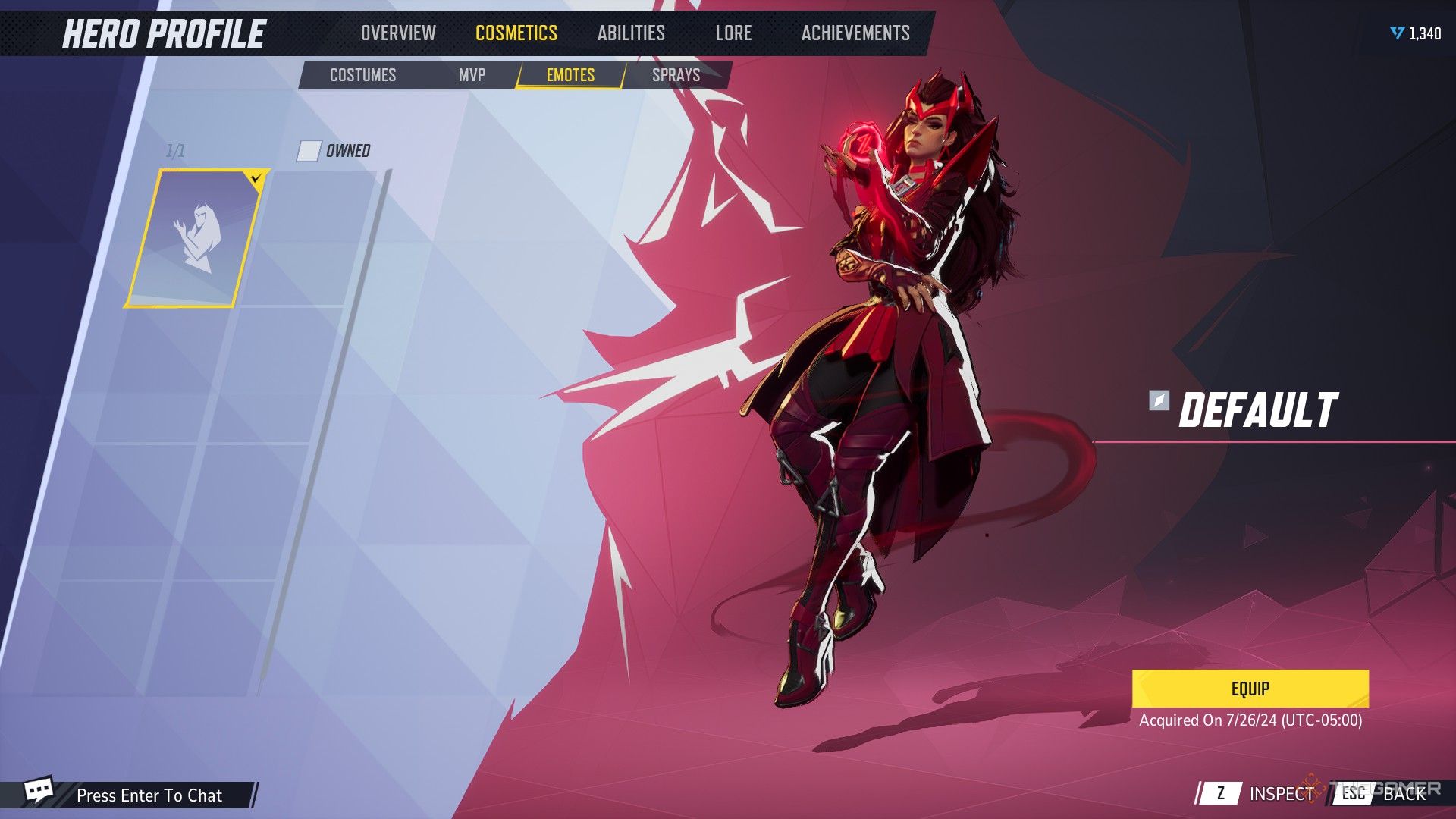 A screenshot of Wanda doing the default emote.