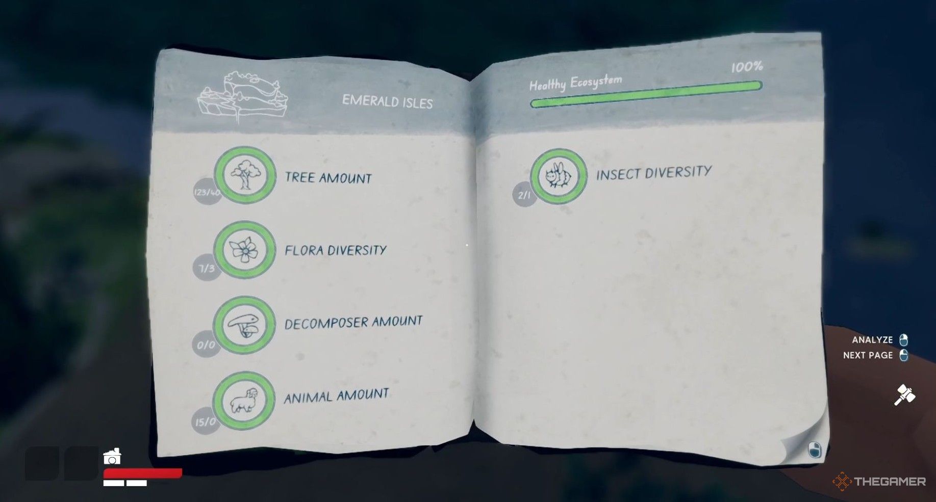 An overview of the Field Guide in Aloft while checking the ecosystem health on an island.