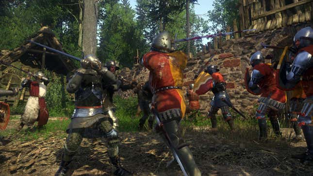 An official screenshot of melee combat between knights in Kingdom Come: Deliverance.