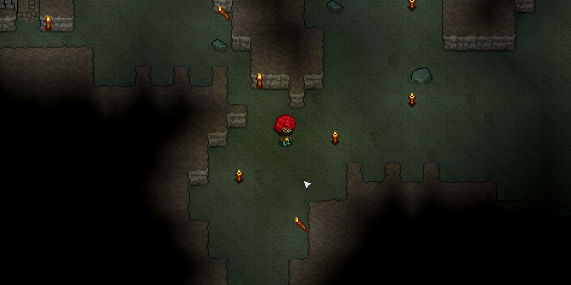 the player exploring the caves in necesse