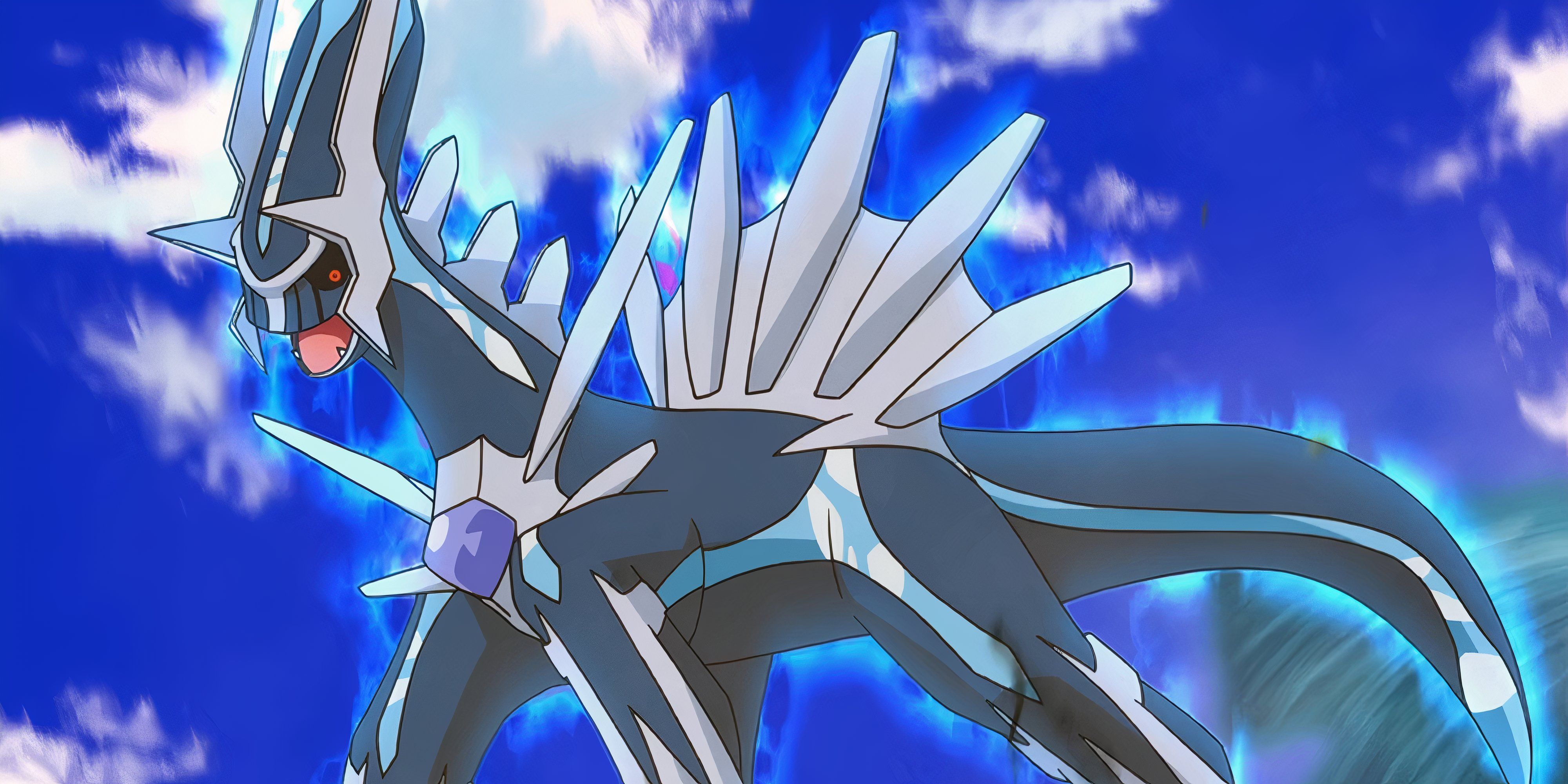 Dialga glows in the Pokemon anime.