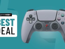 PlayStation 30th Anniversary DualSense controller with best deal badge on a blue background