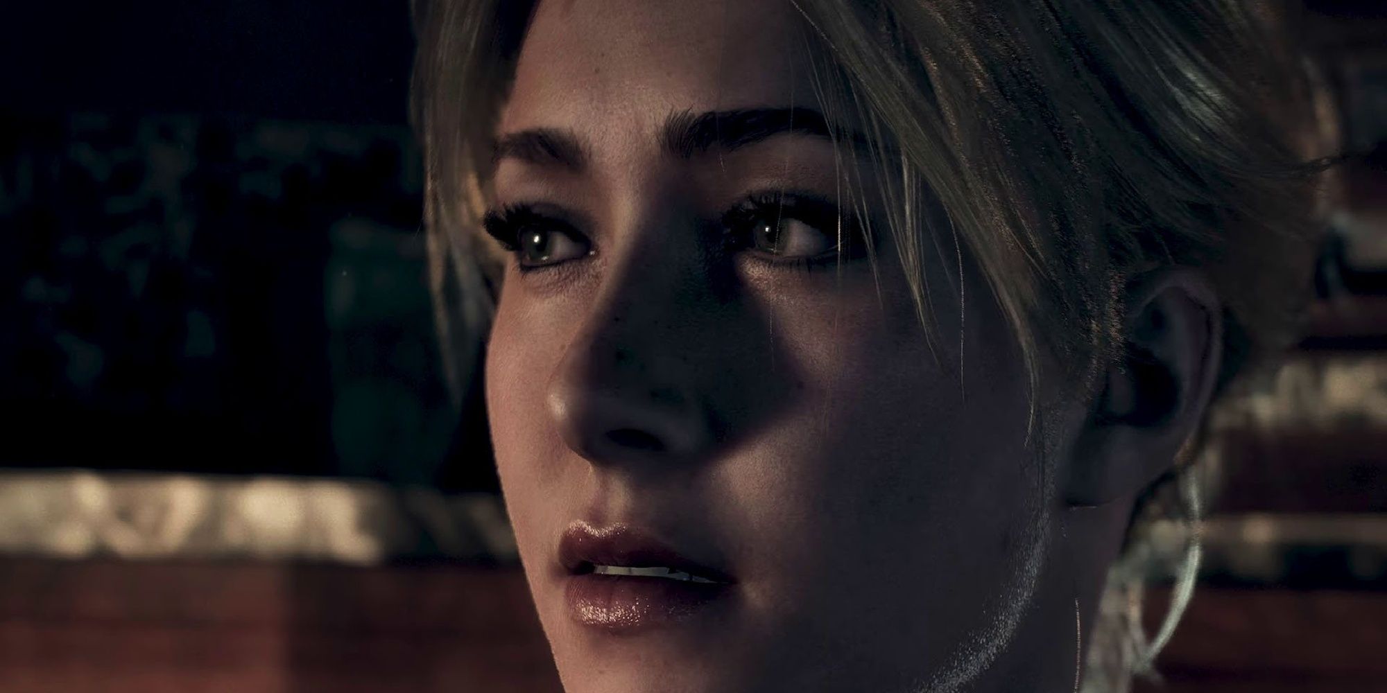 Until Dawn (2024): A close camera shot of a survivor looking nervous.