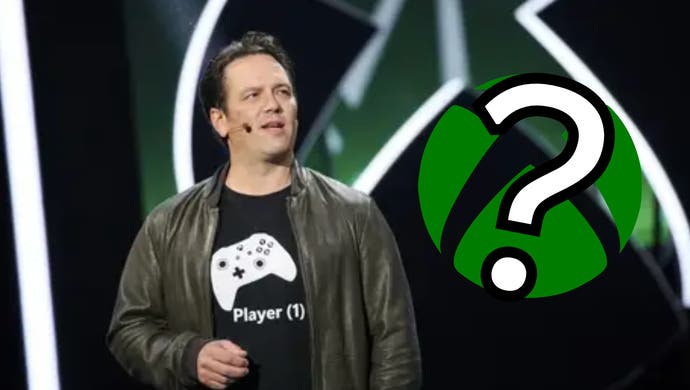 Phil Spencer beside a superimposed Xbox logo and a question mark