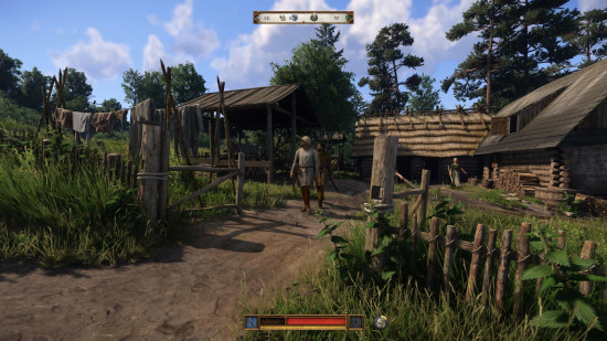 Kingdom Come Deliverance 2 preview: a rural medieval home and a man standing outside of it.