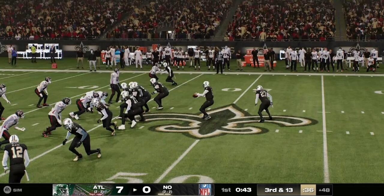 Sit down; the Atlanta Jets and New Orleans Rob Lowes game is on. (Image credit: CouchCoach16 on Twitch)