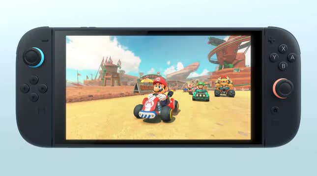 An image of the Switch 2 playing what seems to be Mario Kart 9.