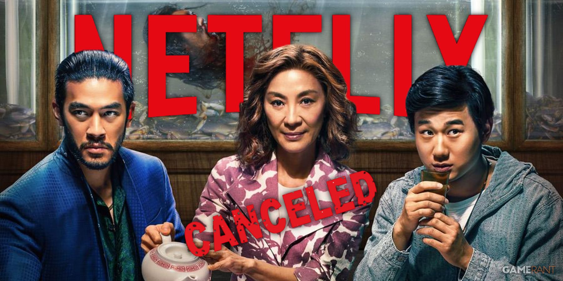 sam song li, michelle yeoh, justin chien in the brothers sun, netflix logo, cancelled