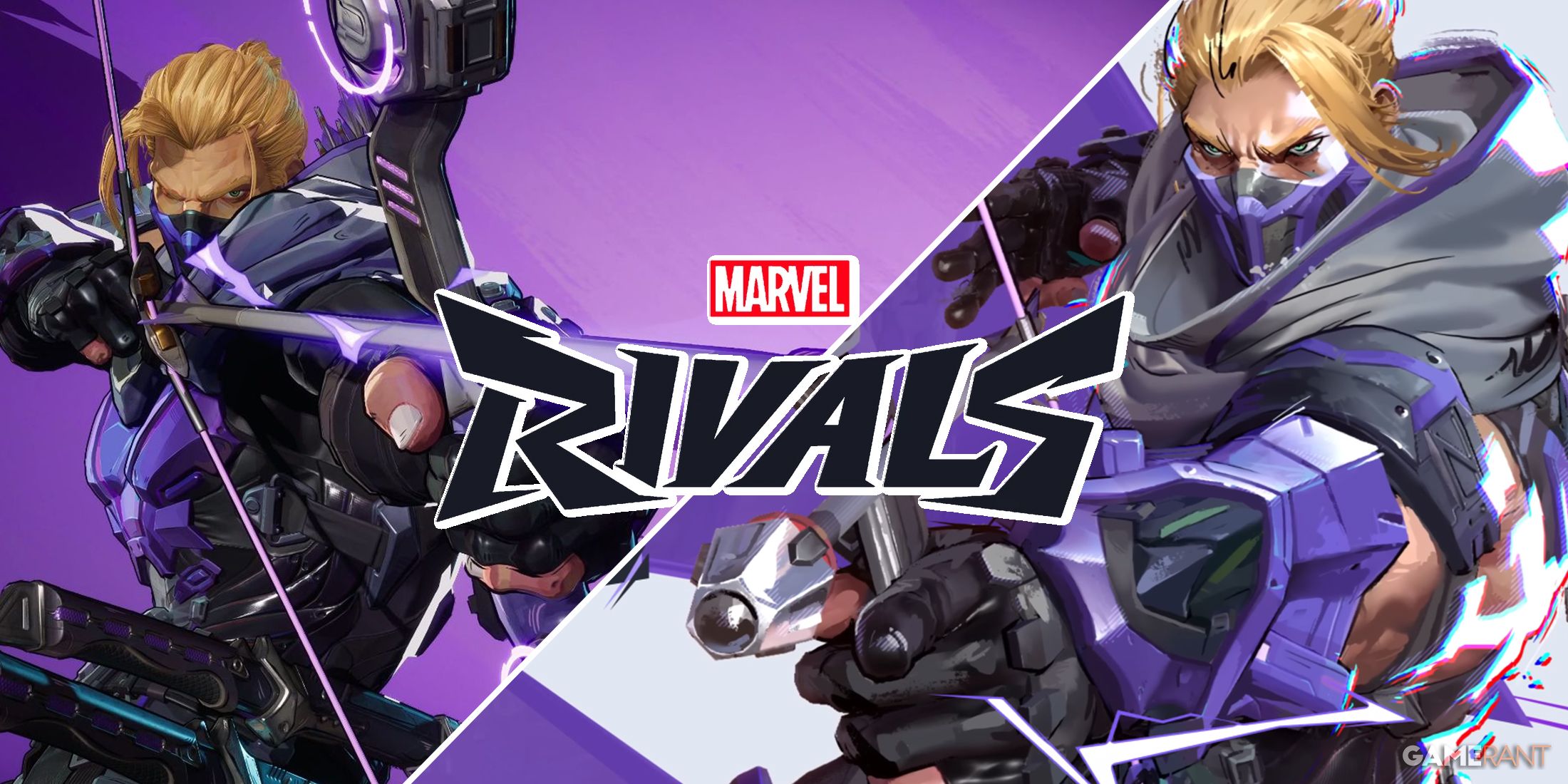 Marvel Rivals logo on Hawkeye official art backgrounds