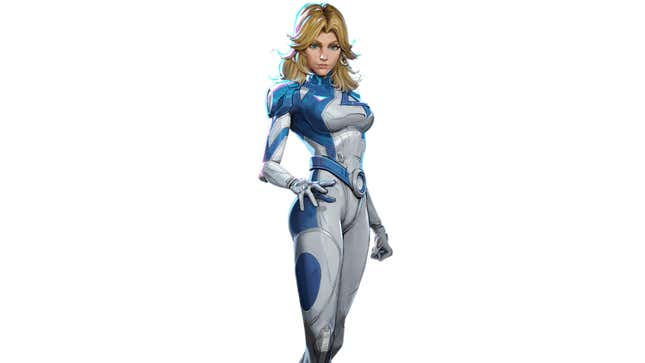 Invisible Woman stands with her arms by her side.