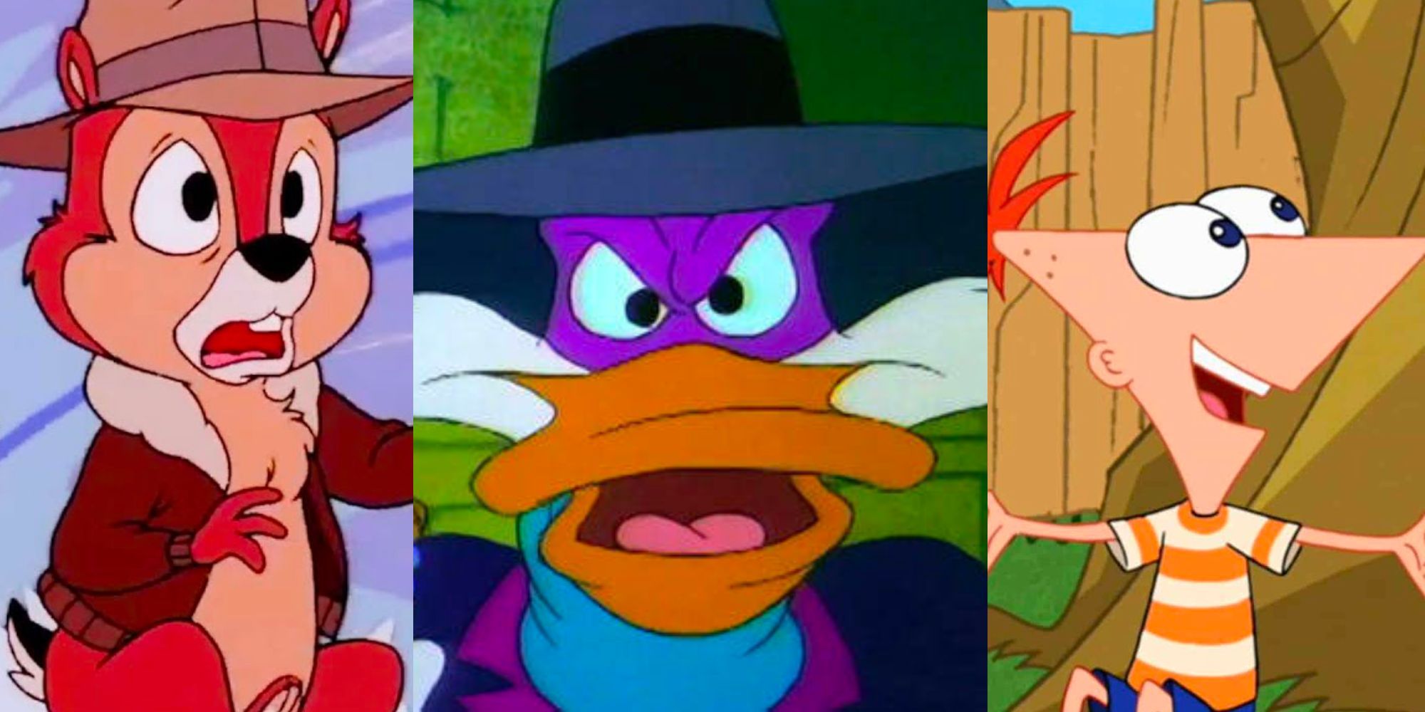 Chip from Chip n' Dale Rescue Rangers, Darkwing Duck, and Phineas from Phineas and Ferb