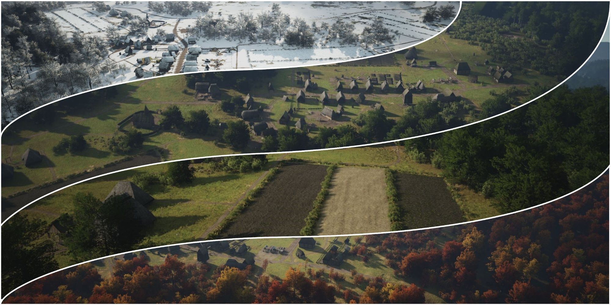 An image depicting the four different seasons in Manor Lords