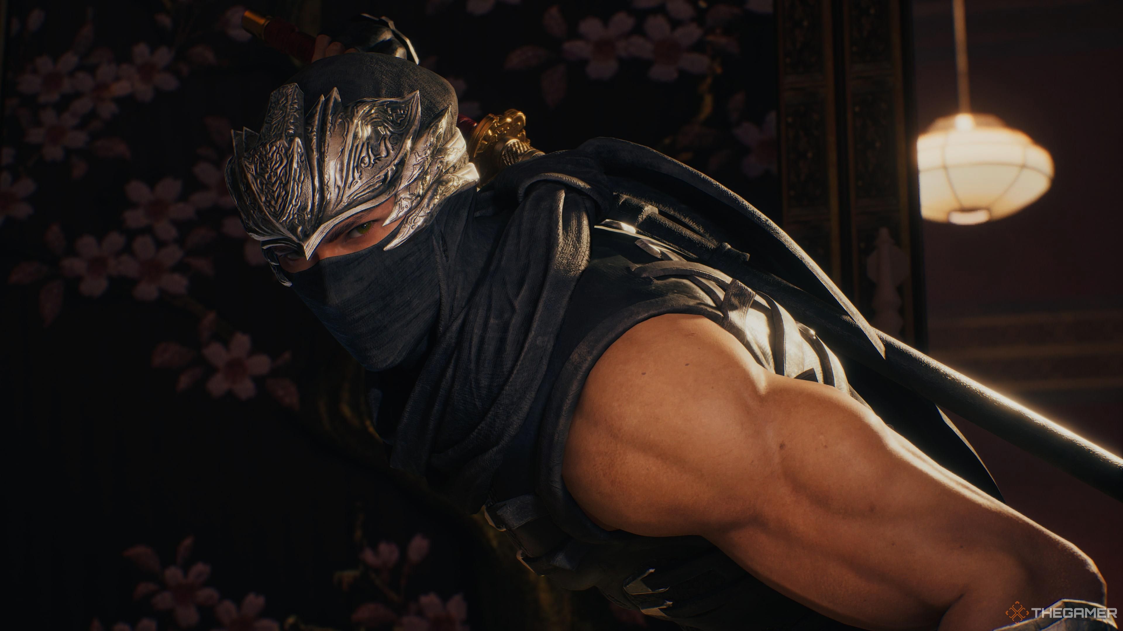 Ryu crouching in Ninja Gaiden 2 Black.