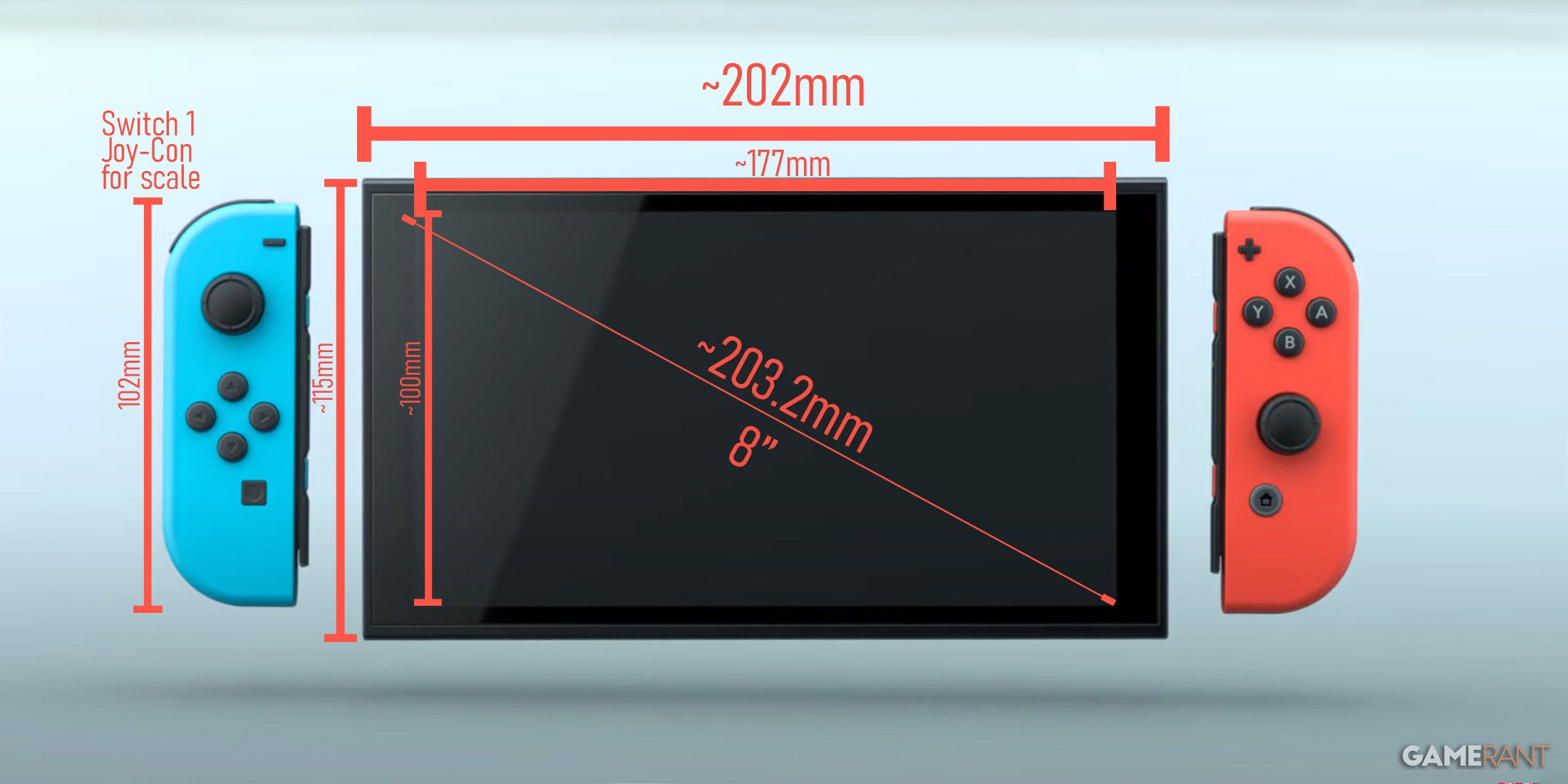 Nintendo Switch 2 Dimensions Game Rant GR 2x1 composite image illustration measurements