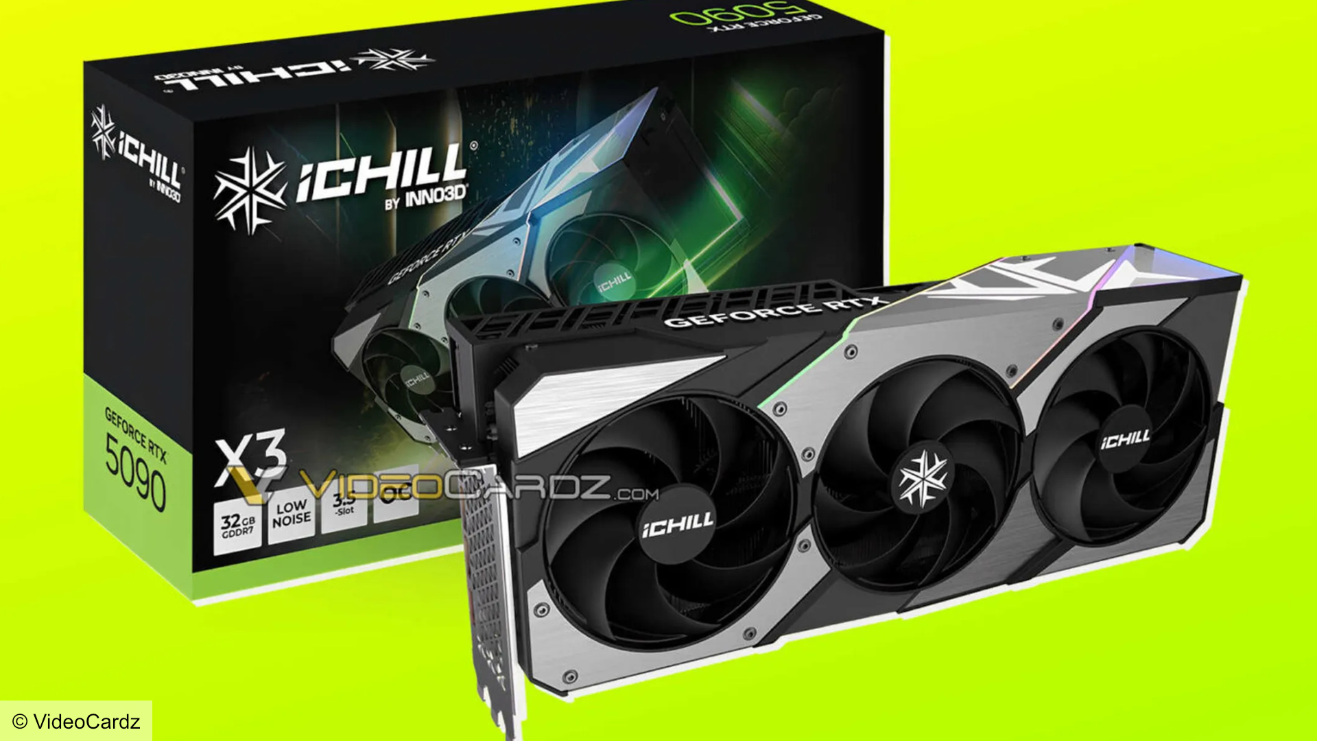 Leaked image of the Inno3d GeForce RTX 5090 GPU with box.