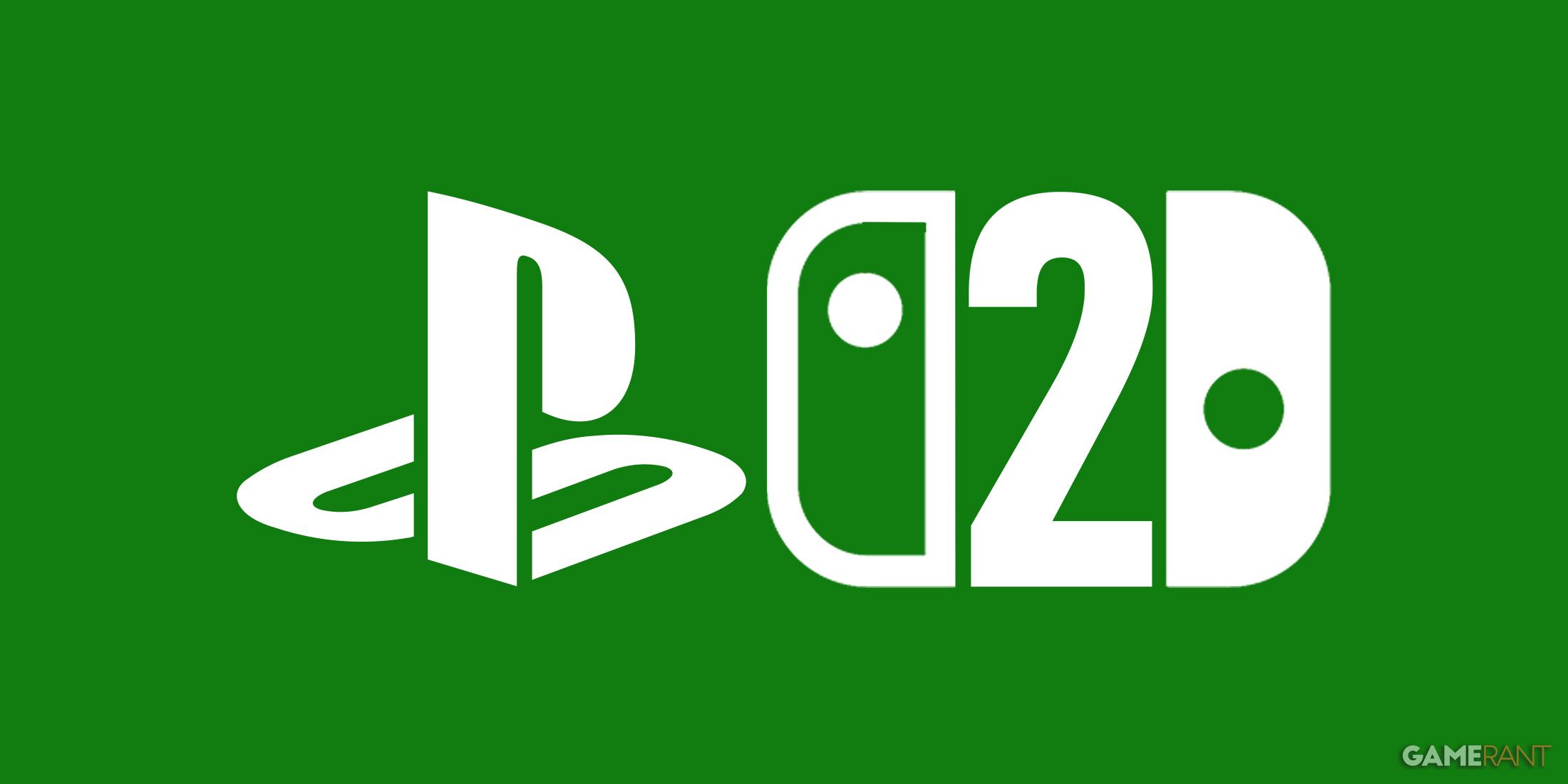 PlayStation and mockup Nintendo Switch 2 logos white on Xbox green background