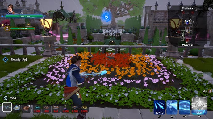 A death trap arena full of flowers from Orcs Must Die Deathtrap.