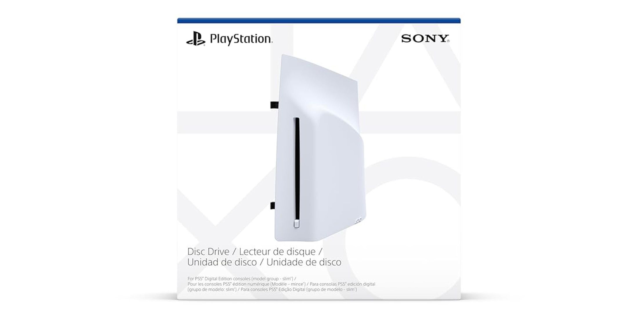 PlayStation 5 PS5 Disc Drive box retail packaging on white background 2x1 crop