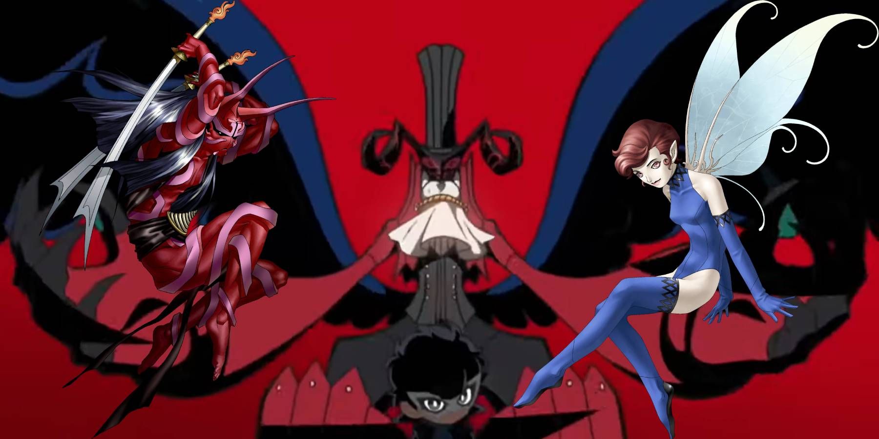 Arsene from Persona 5 Tactica's intro with Rakshasa and Pixie