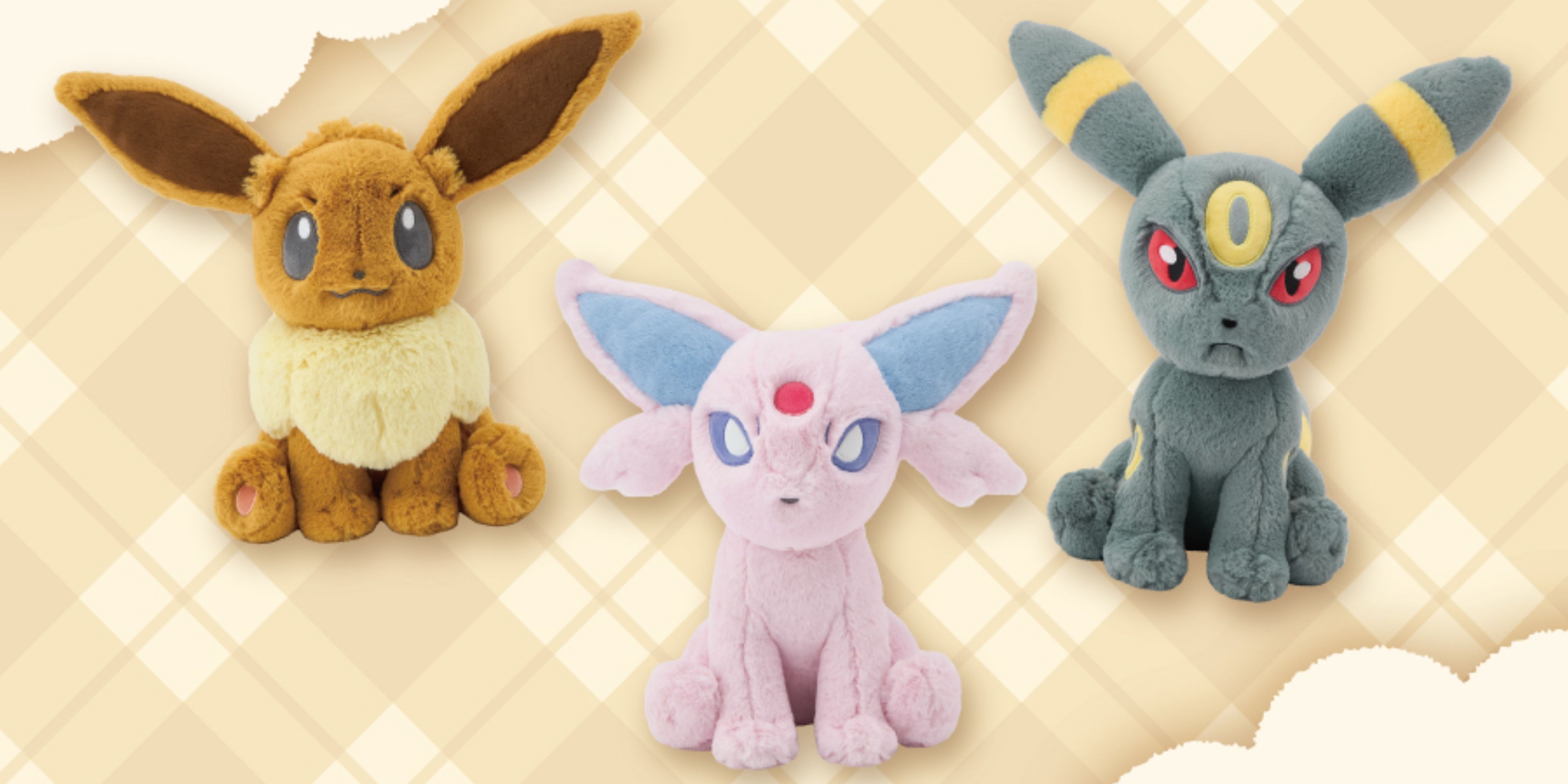 eevee espeon and umbreon comfy friends plushes.