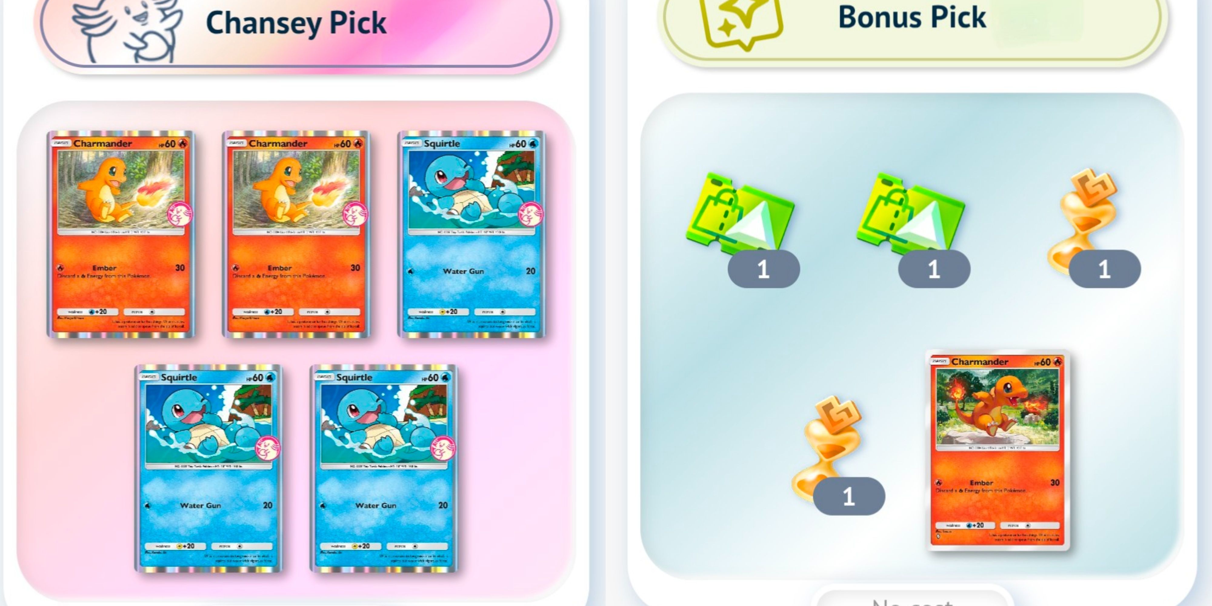 pokemon tcg pocket squirtle and charmander wonder pick options.