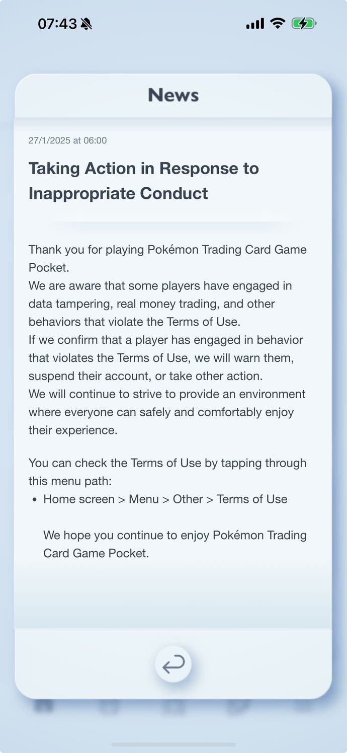 A statement from The Pokémon Company about inappropriate conduct