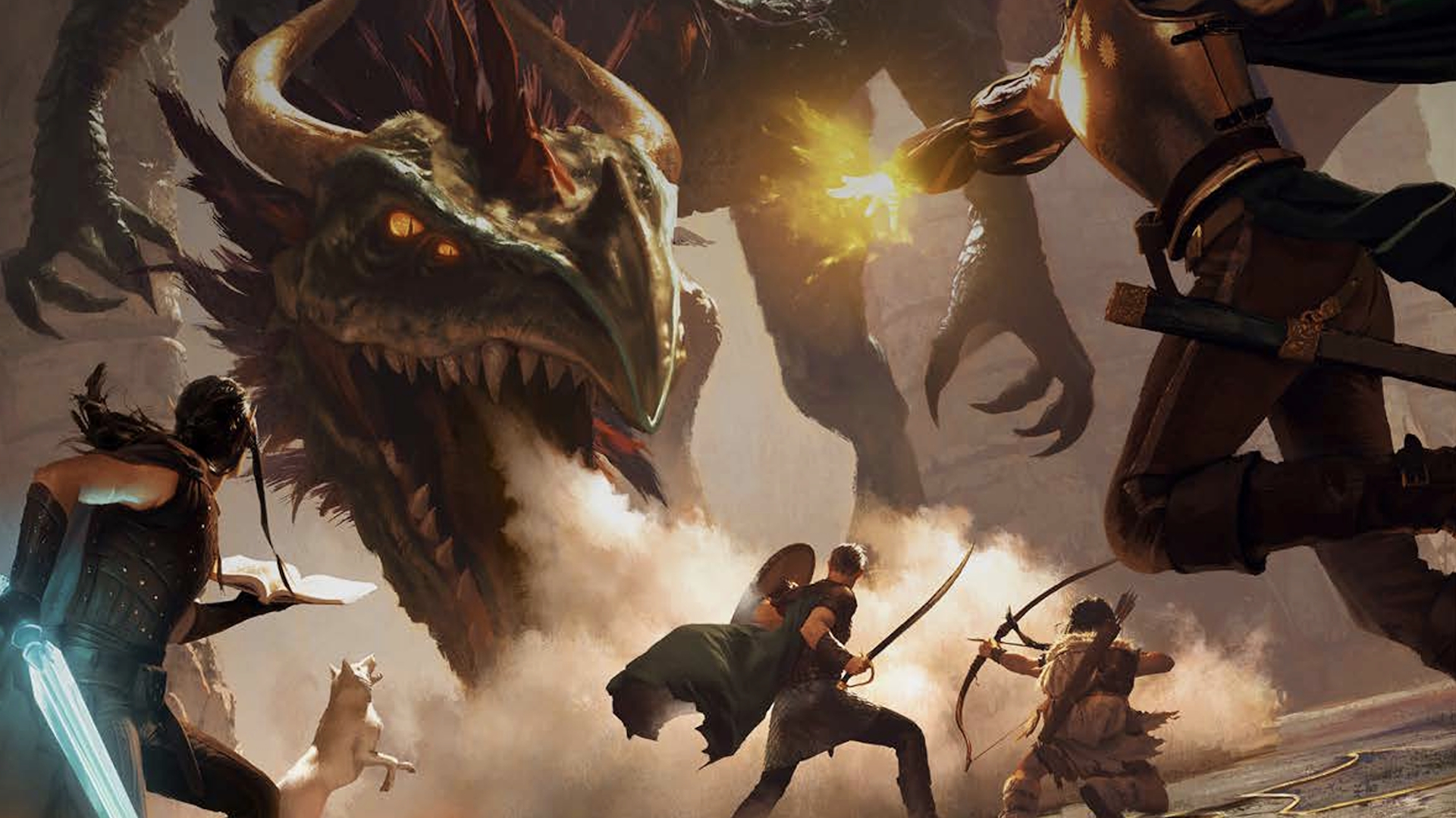 A party battles a dragon in the PoE TRPG