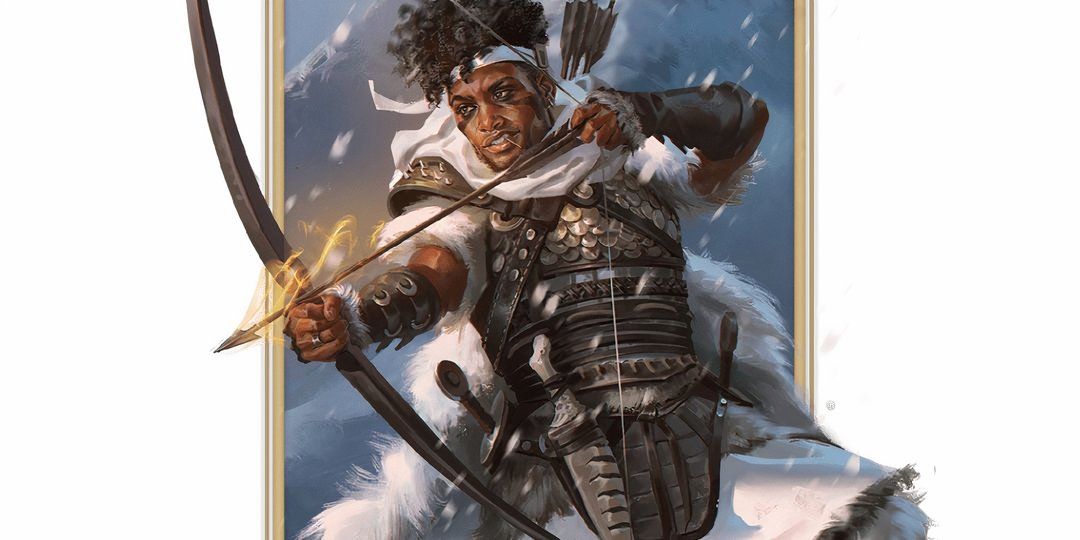 A hunter ranger with a bow and arrow and snow gear in Dungeons & Dragons. 