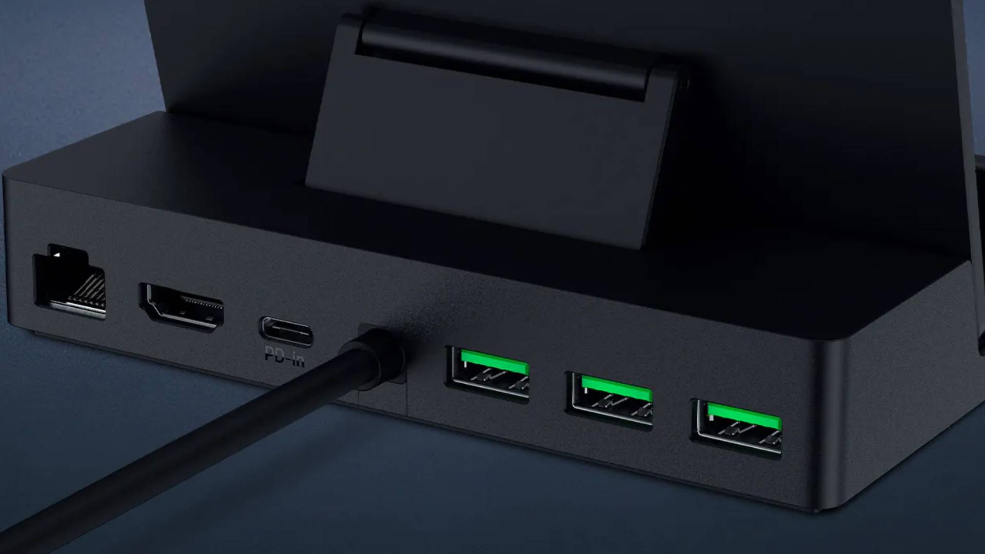 Close up of Razer Handheld Dock Chroma ports