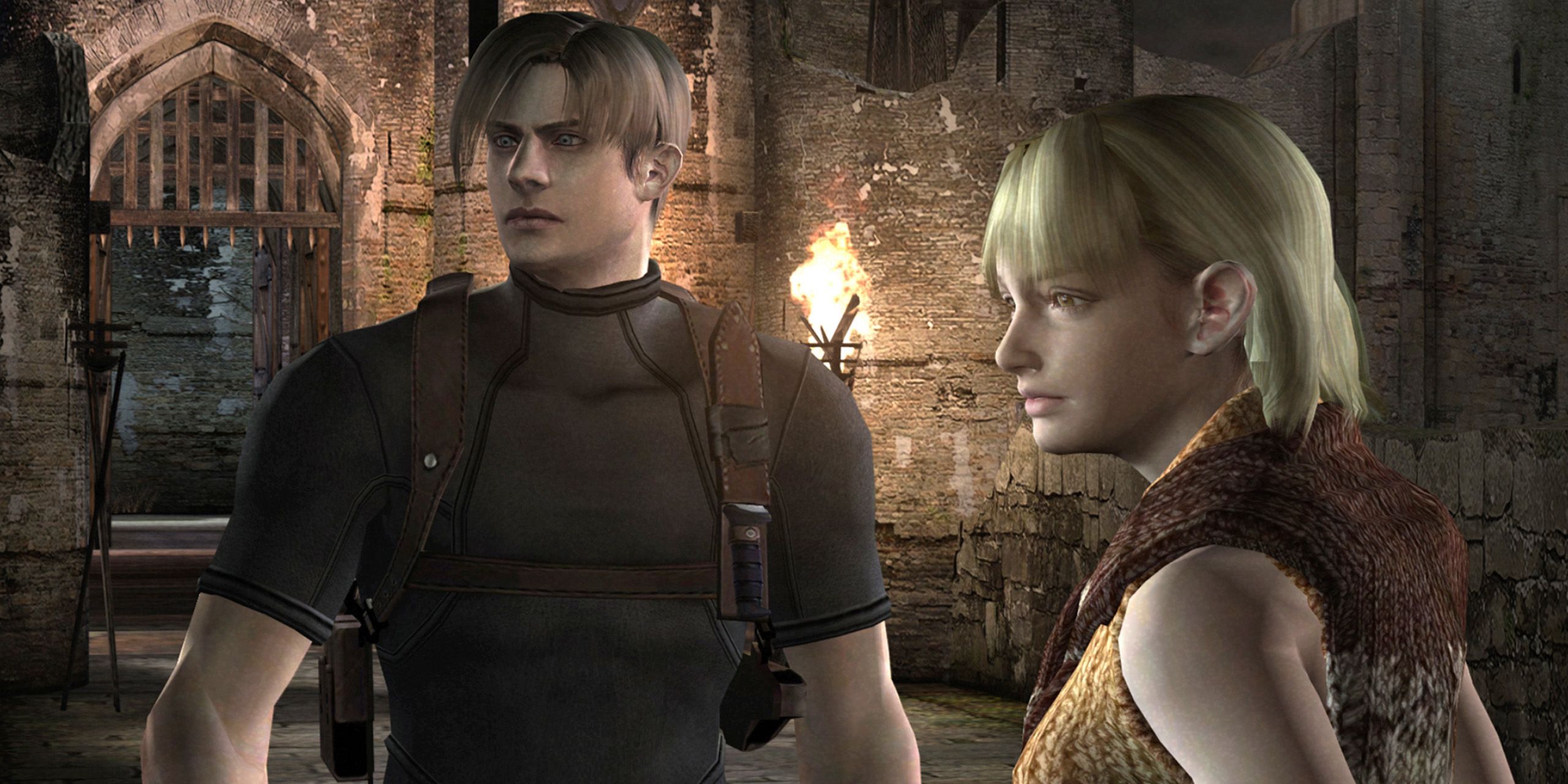 Leon and Ashley standing in Salazar Castle from Resident Evil 4.