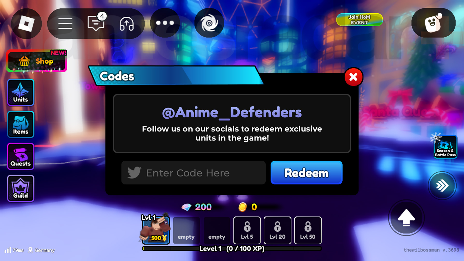 Roblox Anime Defenders codes