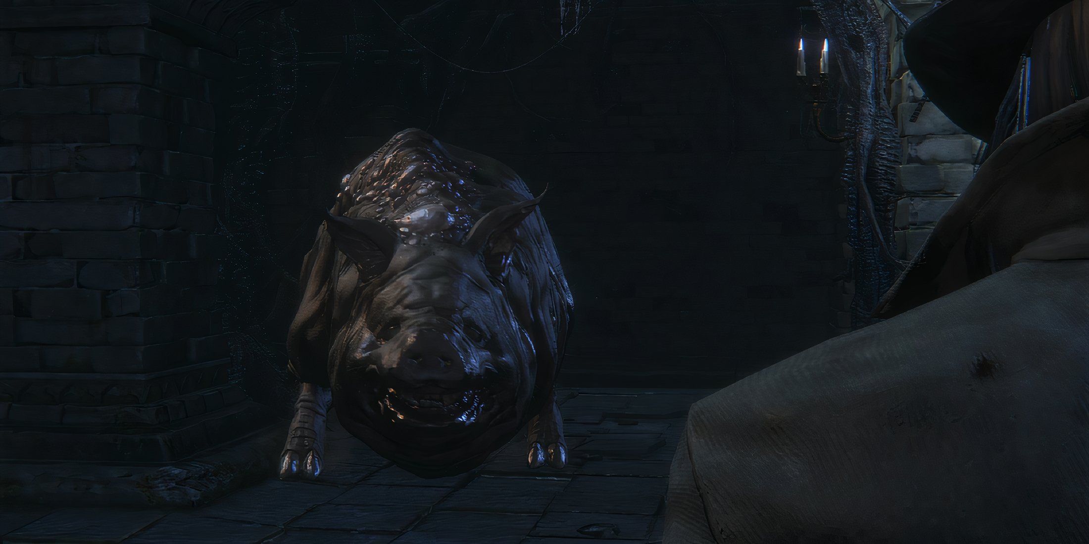 Bloodborne maneater boar facing the player