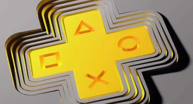 A big gold plus symbol displays PlayStation shapes. 