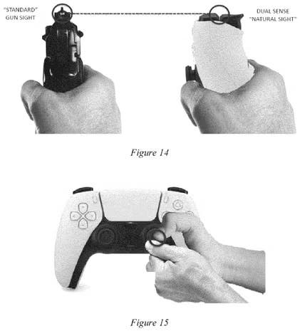 Sony patent image showing DualSense controller being held like a gun