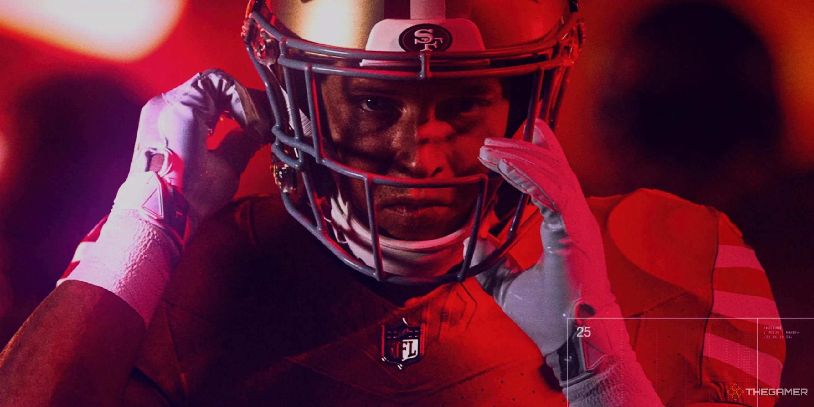 Christian McCaffrey looking into the camera on the Madden 25 start menu.