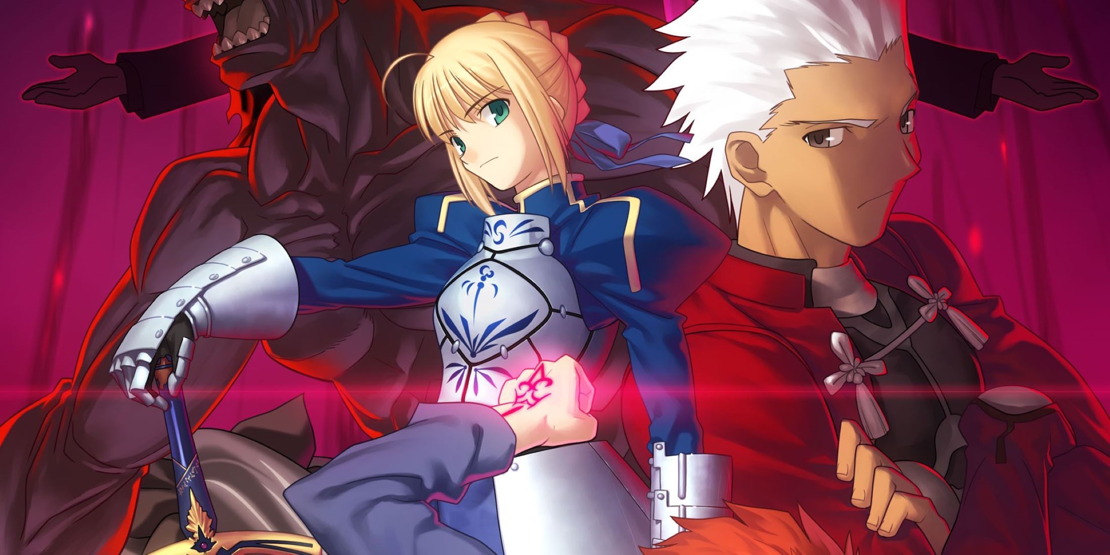 fate stay night official art with saber and archer