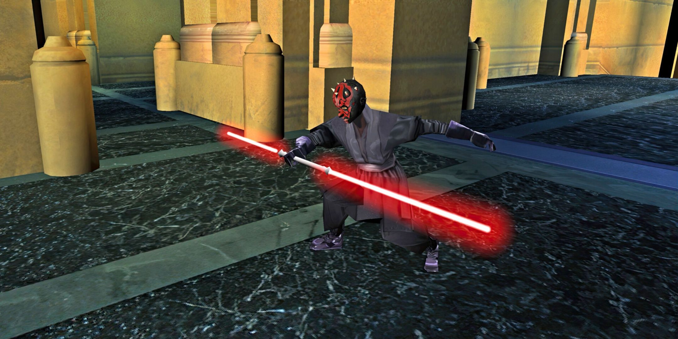 Darth Maul pulls out his lightsaber in Star Wars Jedi: Power Battles