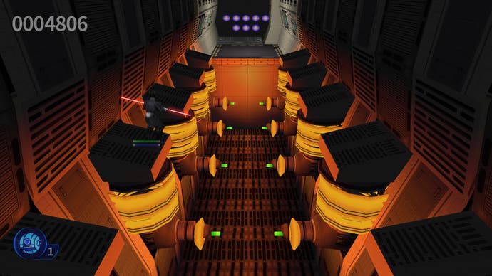 Darth Maul jumps between platforms above a laser grid in Star Wars Episode 1: Jedi Power Battles.