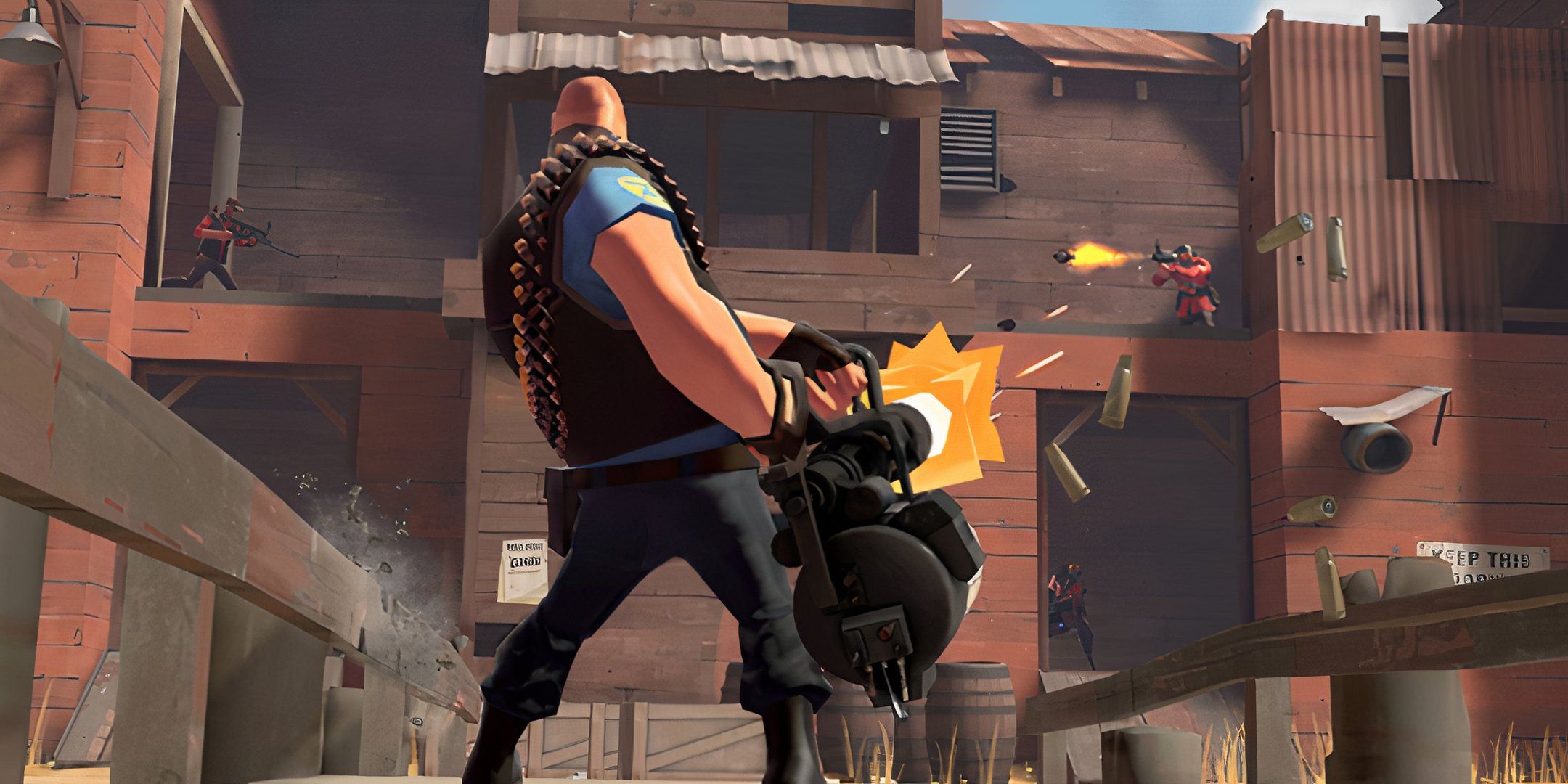 team-fortress-2 Heavy Shooting His Minigun at soldier