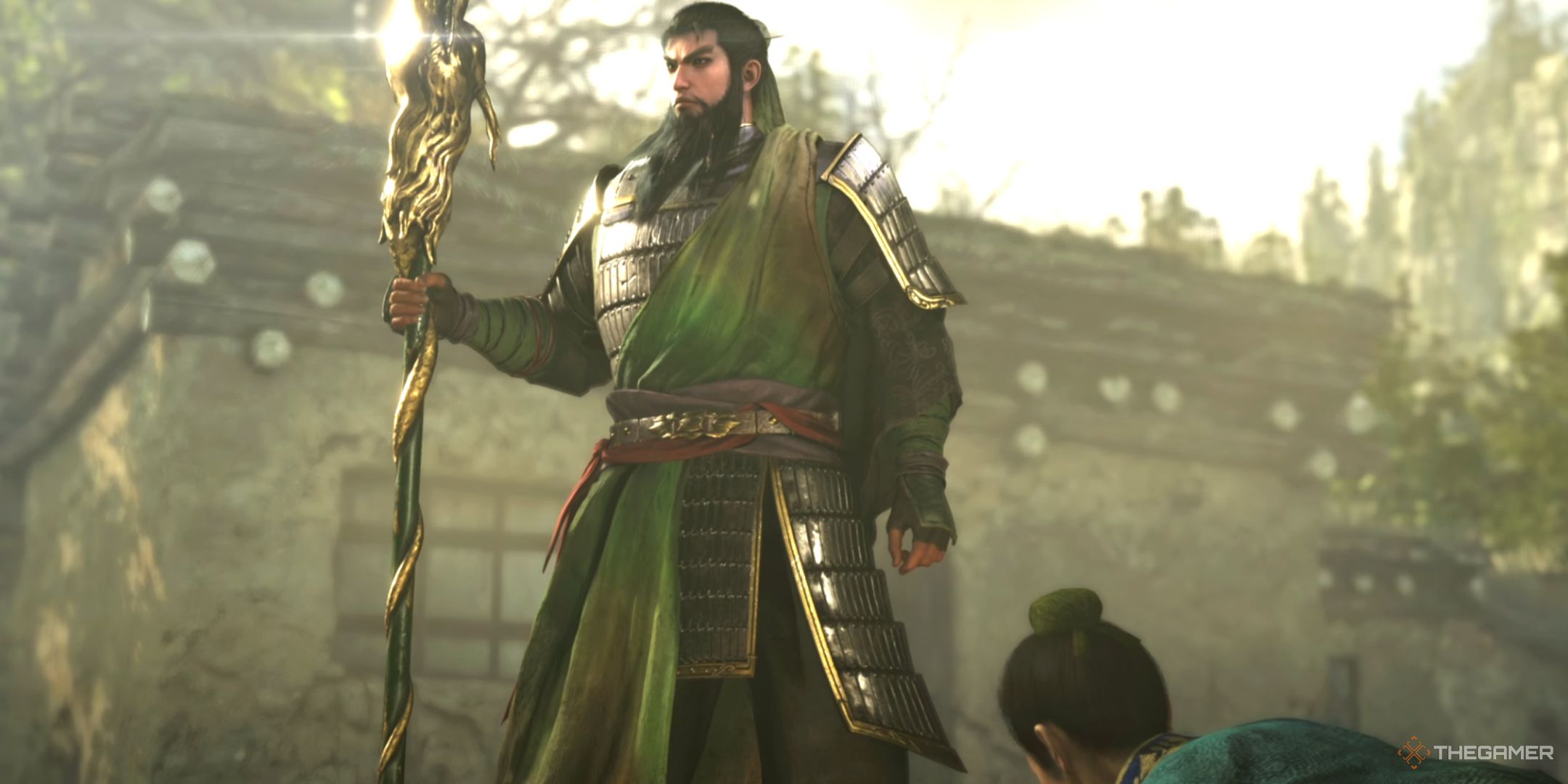 Guan Yu stands with his spear in Dynasty Warriors: Origins.