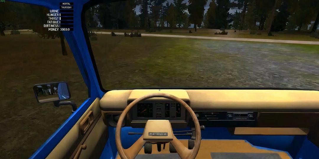 Driving a yellow and blue van in My Summer Car.